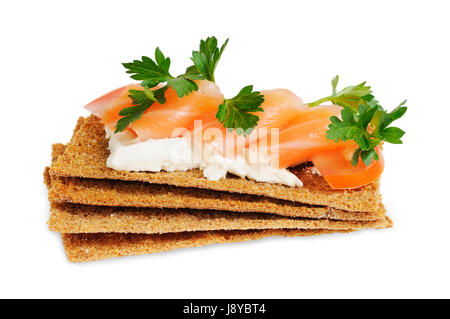 Isolés, fromage, association, club, saumon, tomate, savoureuse, basic, snack, Banque D'Images