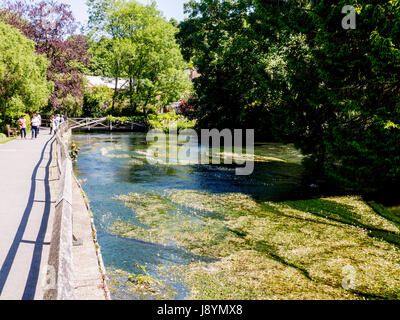 Dans le centre de Winchester, Hampshire l'Itchen River Mill Ville ci-dessous s'écoule par un joli chemin de randonnée Le parc et connu sous le nom de déversoirs Banque D'Images