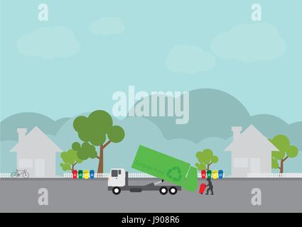 Transport de déchets, qui dévalorise près de la ville, la livraison par camion, vector illustration. Illustration de Vecteur