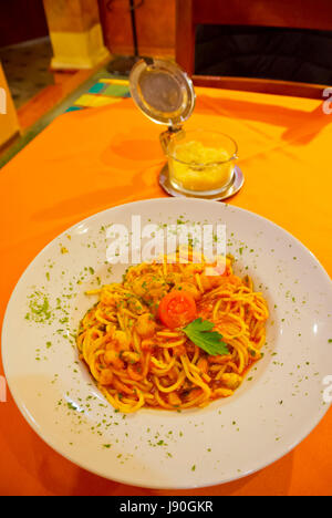 Spaghetti Frutti di mare, pâtes aux fruits de mer, restaurant Pompéi, vieille ville, Pula, Istrie, Croatie Banque D'Images