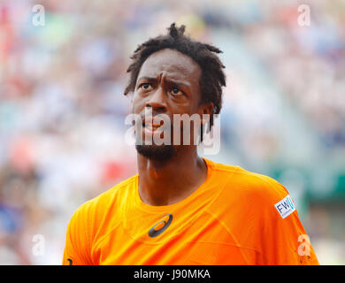 Paris, France. 30 mai, 2017. Le joueur français Gael Monfils lors de son premier match à l'Open de France de Tennis 2017 à Roland Garros Paris. Crédit : Frank Molter/Alamy Live News Banque D'Images