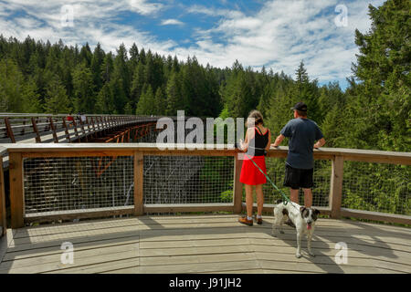 Rosemary Brian et Maureen sur le célèbre chemin de fer Trestle-Shawnigan Kinsol Lake, British Columbia, Canada. Banque D'Images