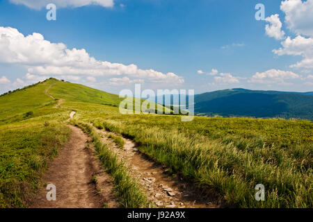 Hill, national, polish, lustrage, réserver, montagne, pelouse, vert, bleu, à pied, Banque D'Images