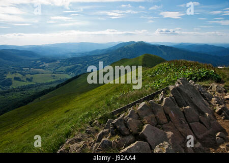 Hill, national, polish, lustrage, réserver, montagne, pelouse, vert, bleu, à pied, Banque D'Images