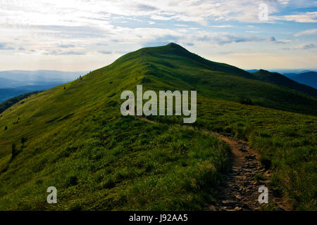 Hill, national, polish, lustrage, réserver, montagne, pelouse, vert, bleu, à pied, Banque D'Images