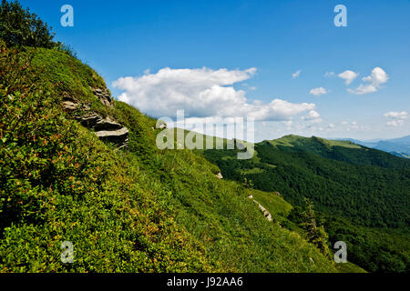 Hill, national, polish, lustrage, réserver, montagne, pelouse, vert, bleu, à pied, Banque D'Images