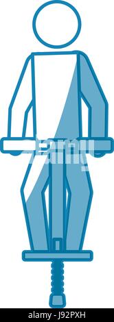 Pictogramme blue line man avec un Pogo Stick Illustration de Vecteur