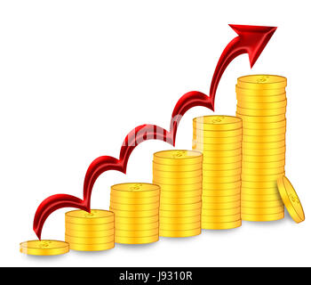 Coin, haut, sur les prix, la hausse, flèche,, d'or, aller, dollar, dollars, isolé, Banque D'Images