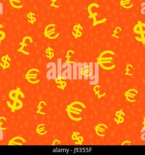 Dollars, livres et euros seamless background vector illustration stylisée, en jaune et orange Illustration de Vecteur