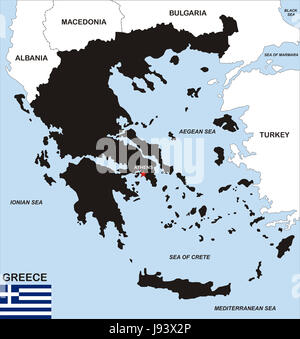 Grèce, carte, atlas, carte du monde, voyage, politique, Grèce, noir, Banque D'Images