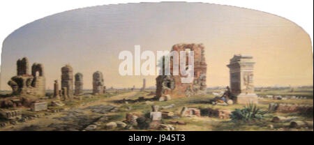 'Via Appia' est une peinture à l'huile de John Linton Chapman, créée en 1873. Il représente la célèbre voie Appienne en Italie, mettant en valeur l'histoire et l'architecture romaines. L'œuvre fait partie de la collection du Denver Art Museum et met en valeur le talent de Chapman dans les paysages historiques. Banque D'Images