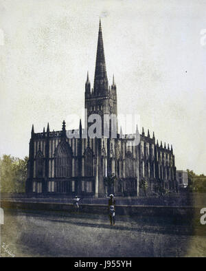Cette photographie de Frederick Fiebig montre la cathédrale de Paul à Calcutta, en Inde, en 1851. L'image capture la grandeur architecturale de la cathédrale et du paysage environnant à l'époque coloniale britannique. Banque D'Images