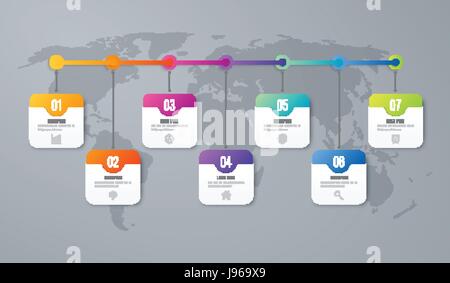 Les infographies modèle 7 étapes avec square Illustration de Vecteur