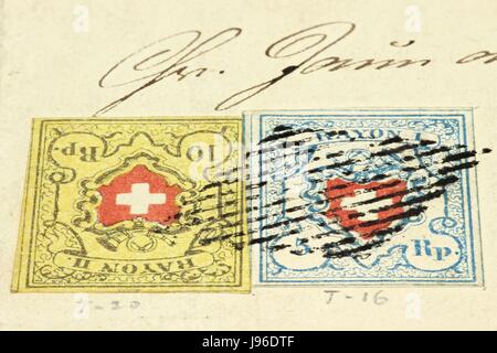 2 timbres sur l'enveloppe rayonne Suisse Banque D'Images