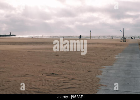 Jour de vent sur la plage de La Haye avec kite surfeurs sur l'arrière-plan Banque D'Images