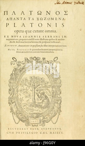 Stephanus Platonis Opera quae omnia titre existantes Banque D'Images
