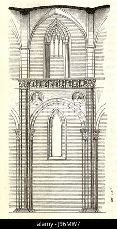 Lithographie de 1860 illustrant les arcades cintrées semi-circulaires de la nef de la cathédrale de Sienne, en Italie. Banque D'Images