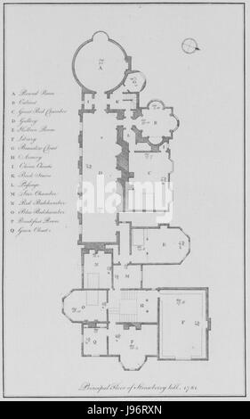 Une illustration de l'étage principal de Strawberry Hill, une villa néo-gothique à Twickenham, Londres, telle qu'elle apparaissait en 1781. Banque D'Images
