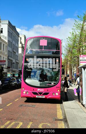 Une ville double-decker bus dans un bus Lane dans le centre-ville de Belfast sur Donegall Place. Belfast, en Irlande du Nord, Royaume-Uni. Banque D'Images
