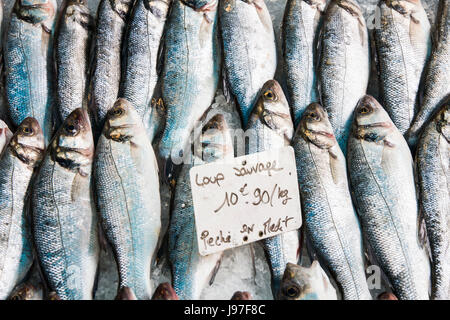 Le poisson à l'affiche au marché Cours Lafayette à Toulon, France. Banque D'Images