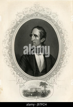C Antique1860 gravure, John Tyler. John Tyler (1790-1862) a été le dixième Président des États-Unis (1841Ð45). Il était aussi, brièvement, le dixième Vice-président (1841), élu au bureau que sur le 1840 avec ticket Whig William Henry Harrison. SOURCE : gravure originale.
