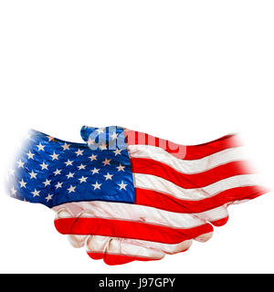 Main numérique, le toucher, l'enveloppa avec le drapeau américain, isolée contre le fond blanc Banque D'Images
