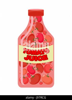 Le jus de tomate. À partir de jus de légumes frais. Les tomates dans une bouteille transparente. La vitamine boire de saine alimentation. Vector illustration. Illustration de Vecteur