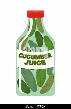 Le jus de concombre. À partir de jus de légumes frais. Concombres dans une bouteille transparente. La vitamine boire de saine alimentation. Vector illustration. Illustration de Vecteur
