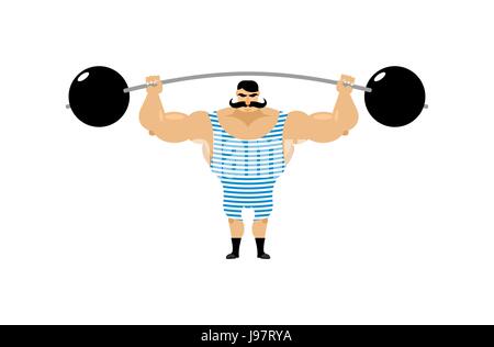 Vintage Strongman. Ancien athlète. Barbell bodybuilder rétro. Alimentation solide acteur de cirque. Illustration de Vecteur