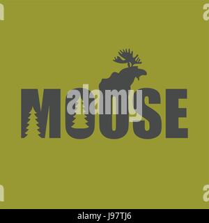 Logo, emblème Moose Silhouette aux texte. Vector illustration d'animaux sauvages Illustration de Vecteur