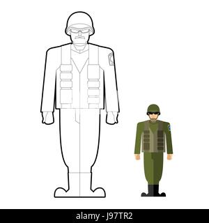 Livre de coloriage des soldats. Vêtements militaires : casque et armure. Vector illustration. Illustration de Vecteur