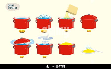 Set d'icônes pour l'enseignement. Infographie la cuisson du porridge. Illustration de Vecteur