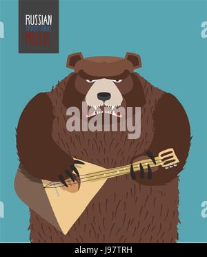 Bear a la lecture de la balalaïka. Instrument de musique nationale russe. Illustration de Vecteur