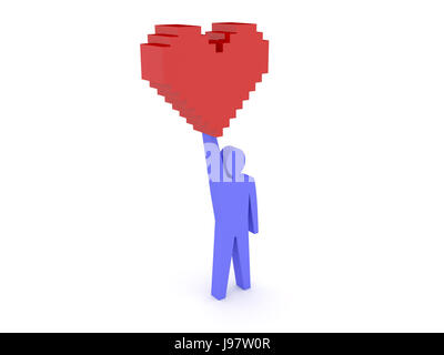 La figure masculine holding heart. Concept 3D illustration. Banque D'Images