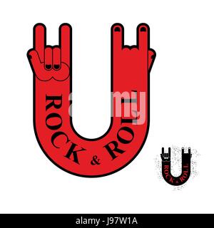 Rock and Roll part signe. Symbole du modèle pour les amoureux de la musique rock. Icône Logo Rock Festival Illustration de Vecteur