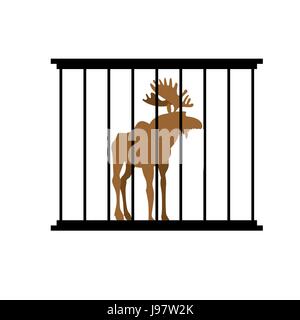 Chevreuil dans une cage. Dans l'animal derrière les barreaux du Zoo. Elk avec de grandes cornes en captivité. Les gens en captivité des animaux sauvages. Illustration de Vecteur