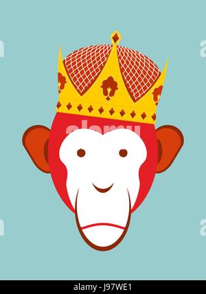 Red Monkey dans la couronne impériale. Tête de chimpanzé est un symbole du nouvel an chinois. Vector illustration d'un animal. Illustration de Vecteur