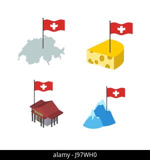 Set d'icônes en Suisse. La carte et le fromage, Banque mondiale et Alpes. Vector illustration Illustration de Vecteur