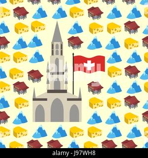 La Suisse de transparente des symboles de pays. Les banques et les Alpes, du fromage et de la cathédrale de Berne. Vector background. Illustration de Vecteur