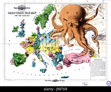 Carte satirique de l'Europe, 1877 Banque D'Images