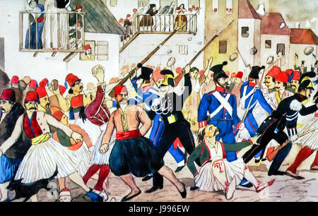 Protestation de la police disperse à Athènes Banque D'Images