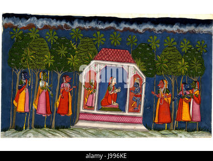 Accepter un joyau de Sita Hanumana envoyé par Rama, années 1800 Banque D'Images