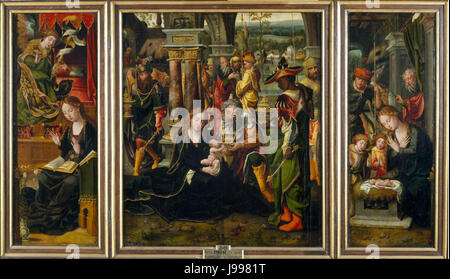 Pieter Coecke van Aelst l'Annonciation, l'Adoration des Mages, Adoration des bergers et des Anges Banque D'Images