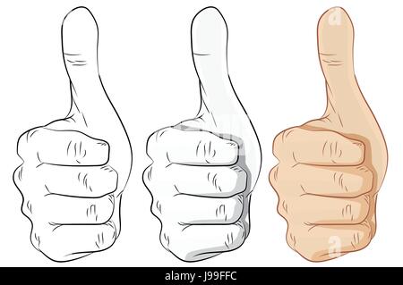 Illustration de mains Thumbs up with style - trois frontières, Gray et coloré. couches séparées -vector illustration Illustration de Vecteur