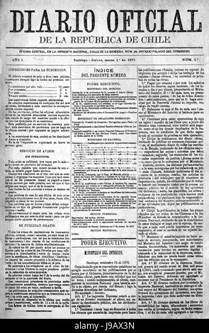 Portada Diario Oficial Chili 1877 Banque D'Images