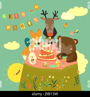 Arrière-plan avec des animaux heureux anniversaire Illustration de Vecteur