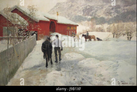 Les transporteurs de bois 'Home' de retour par Frits Thaulow, Bergen Kunstmuseum Banque D'Images