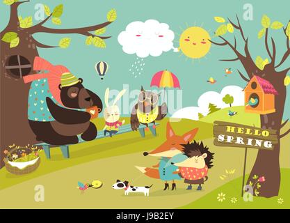 Quelques animaux de la forêt au printemps Illustration de Vecteur