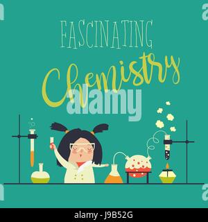 Girl travaillant dans le laboratoire de chimie Illustration de Vecteur