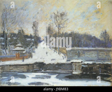 L'abreuvoir à Marly le Roi en hiver 1875 Banque D'Images